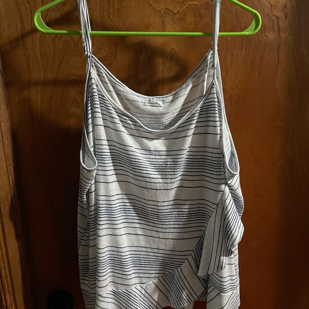Maurices Soft White and Gray Ruffle Tank